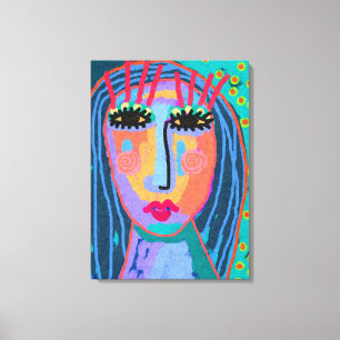 Blue Hair Abstrakt Portrait Stretched Canvas Print Leinwanddruck
