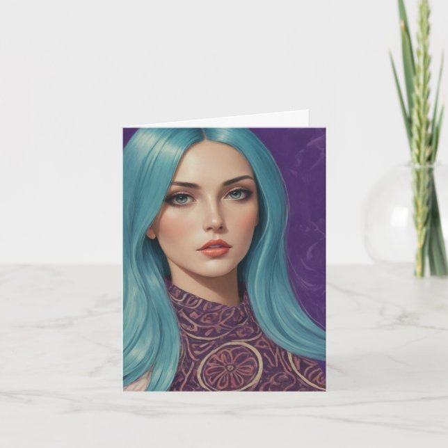 Blue Hair AI kunstleere Inside jeder Anlässe Karte (Vorderseite)