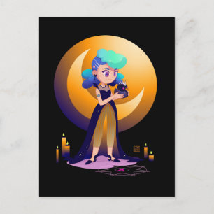 Blue Hair Girl and Gothic Duck Postkarte