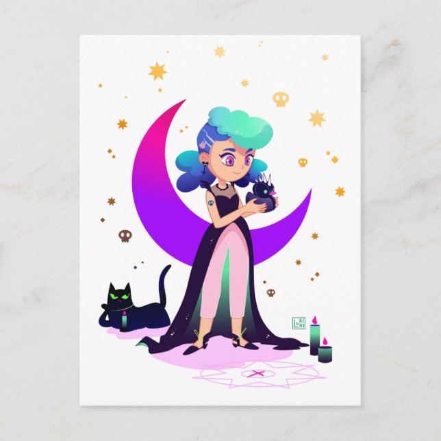 Blue Hair Girl and Gothic Duck Postkarte (Vorderseite)