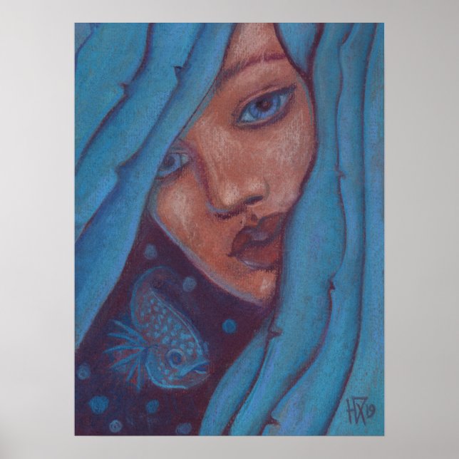 Blue Hair, Meerjungfrau Portrait Fantasy Girl Girl Poster (Vorne)