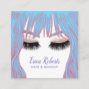 Blue Hair Stylist Makeup Artist Beauty Salon Quadratische Visitenkarte