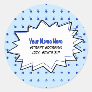 Blue Halftone Pop Art Address Label Runder Aufkleber