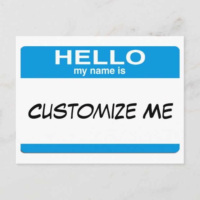 Blue Hallo Mein Name ist ... Personalisierbar Postkarte (Vorderseite)