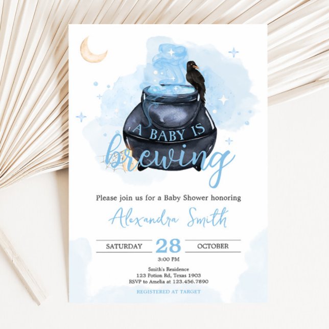 Blue Halloween A Baby ist die Baby-Dusche Einladung (Blue A Baby is Brewing Baby Shower Invitation)