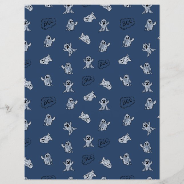 Blue Halloween Boo Ghost Pattern Scrapbook Paper (Vorderseite)