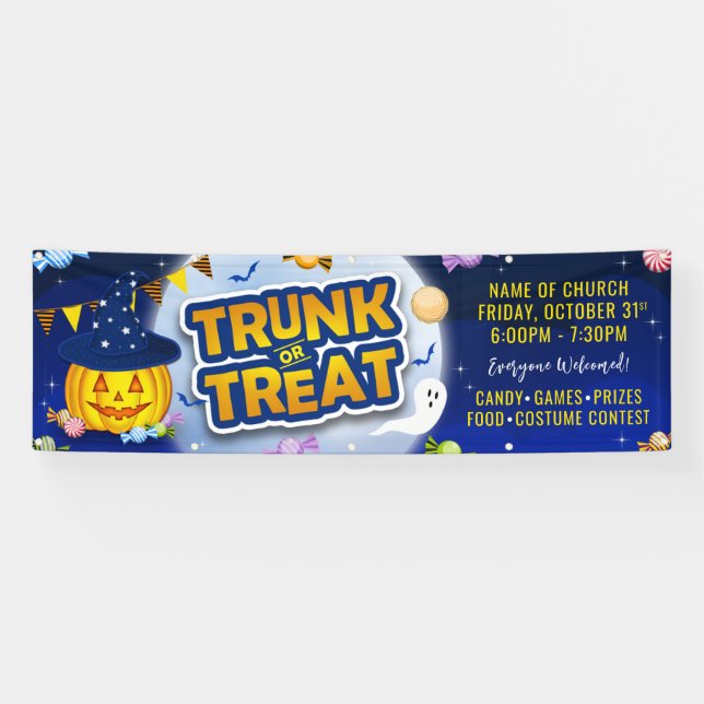 Blue Halloween Candy Trunk oder Leckerei Niedlich  Banner (Horizontal)