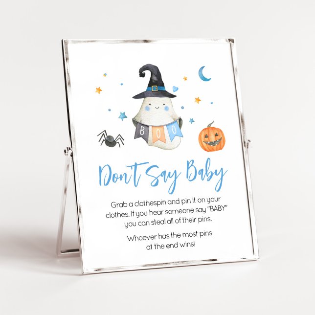 Blue Halloween Ghost Little Boo Sage nicht Baby Poster (Little Boo Baby Shower Don't Say Baby Sign)
