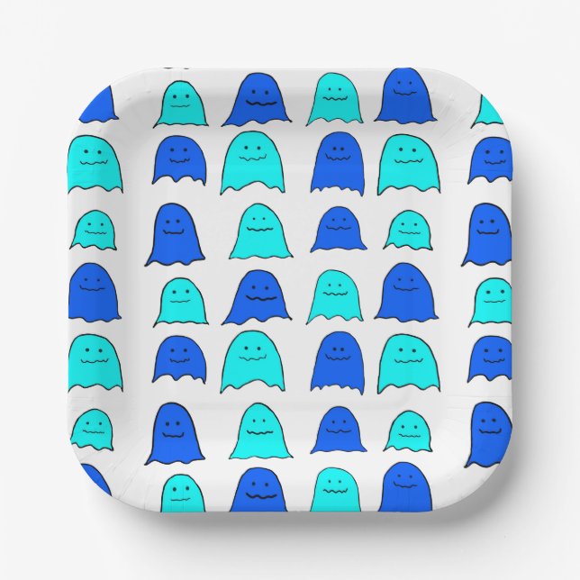 Blue Halloween Ghosts Pappteller (Vorderseite)