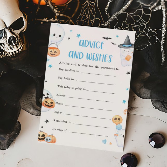Blue Halloween Little Boo Advice and Wishings Game (Baby is Brewing Baby Shower Advice and Wishes Game)