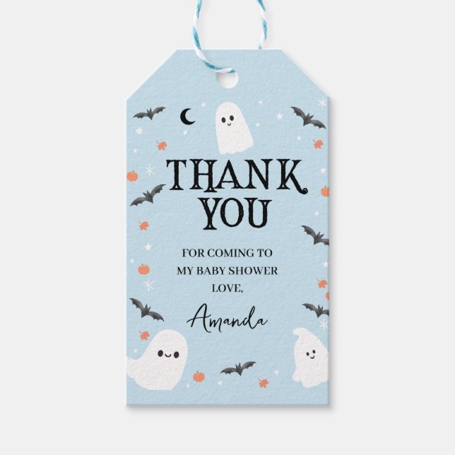 Blue Halloween Little Boo Baby Dusche Danke Geschenkanhänger (Vorderseite)