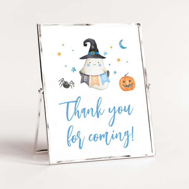Blue Halloween Little Boo Danke, dass du gekommen  Poster (Little Boo Baby Shower Thank you for Coming Sign)