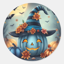 Blue Halloween Pumpkin Jack-o-lantern Runder Aufkleber