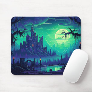 Blue Halloween Spooky Castle Halloween Moon Mousepad
