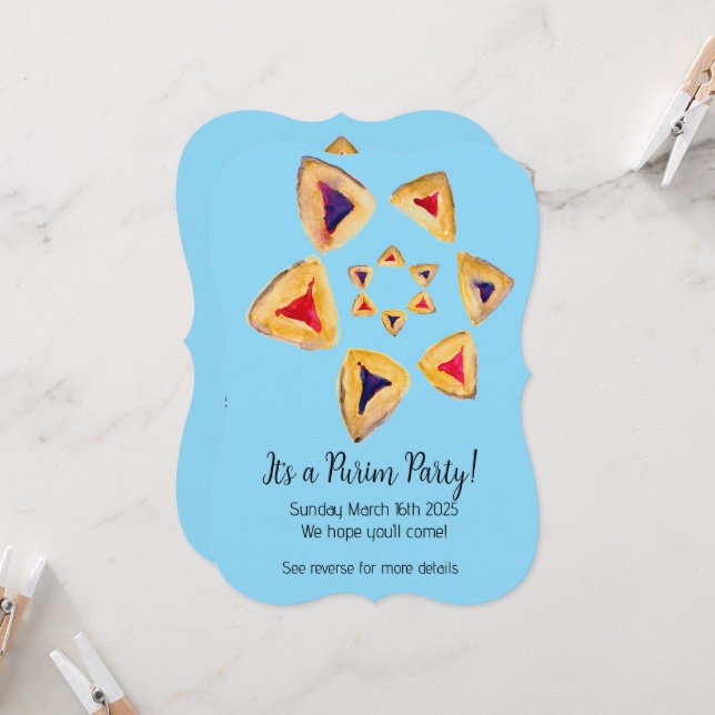 Blue Hamantaschen Star Purim Party Einladungen (Vorderseite/Rückseite Beispiel)