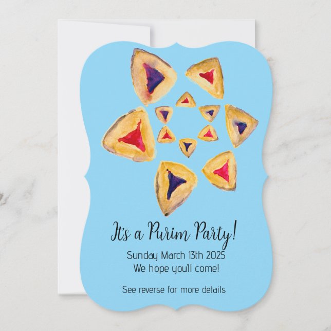 Blue Hamantaschen Star Purim Party Invitations (Devant)