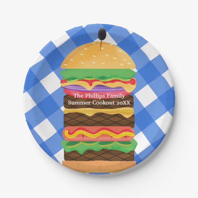 Blue Hamburger Summer Cookie Barbecue Party GRILLE Pappteller (Vorderseite)