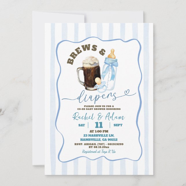 Blue Hand Drawing Baby Brewing Boy Baby Shower Einladung (Vorderseite)