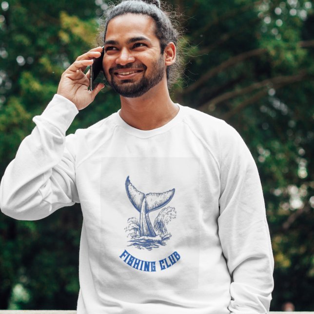 Blue Hand Drawing Sea Whale Fishing Club T - Shirt (Von Creator hochgeladen)