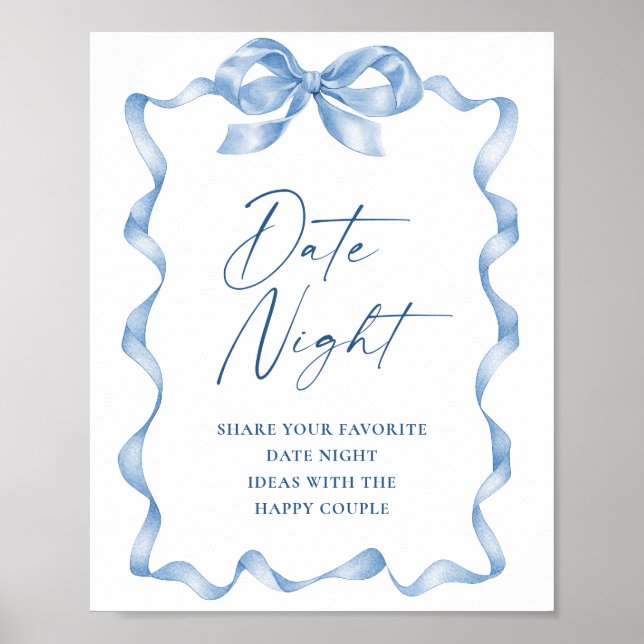 Blue Hand Drawn Bow Date Night Ideen Hochzeit Poster (Vorne)