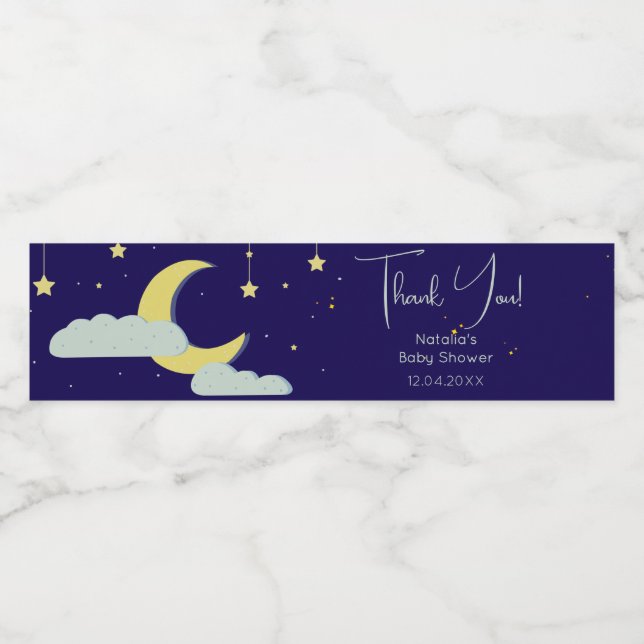Blue Hand Drawn Celestial Star Moon Baby Dusche (Einzelnes Label)
