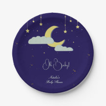 Blue Hand Drawn Celestial Star Moon Baby Dusche