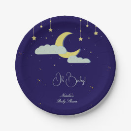 Blue Hand Drawn Celestial Star Moon Baby Dusche Pappteller