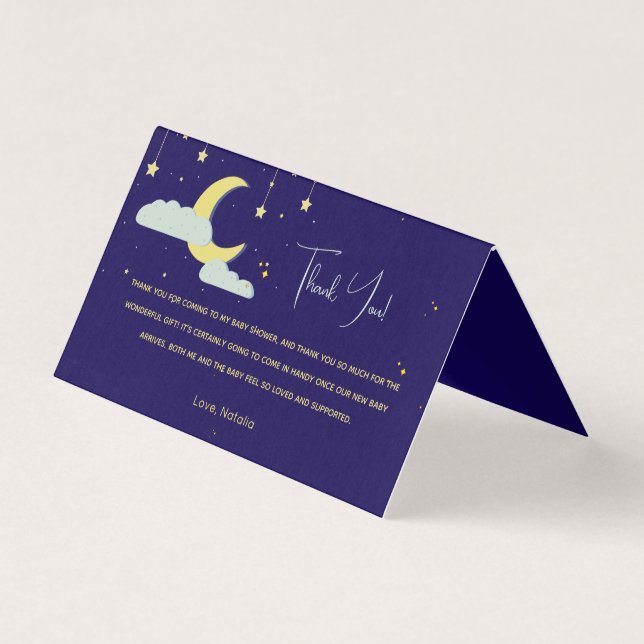 Blue Hand Drawn Celestial Star Moon Danke Karte (Vorderseite)