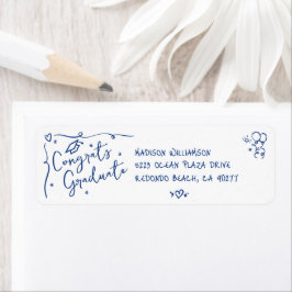 Blue Hand Drawn Doodle Graduation White Address