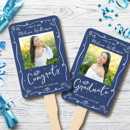 Blue Hand Drawn Doodle Style Graduation 2 Photo Fächer