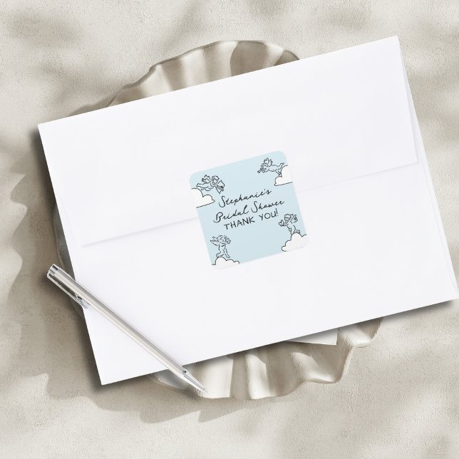 Blue Hand Drawn Match Made In Heaven Bridal Shower Quadratischer Aufkleber (Von Creator hochgeladen)