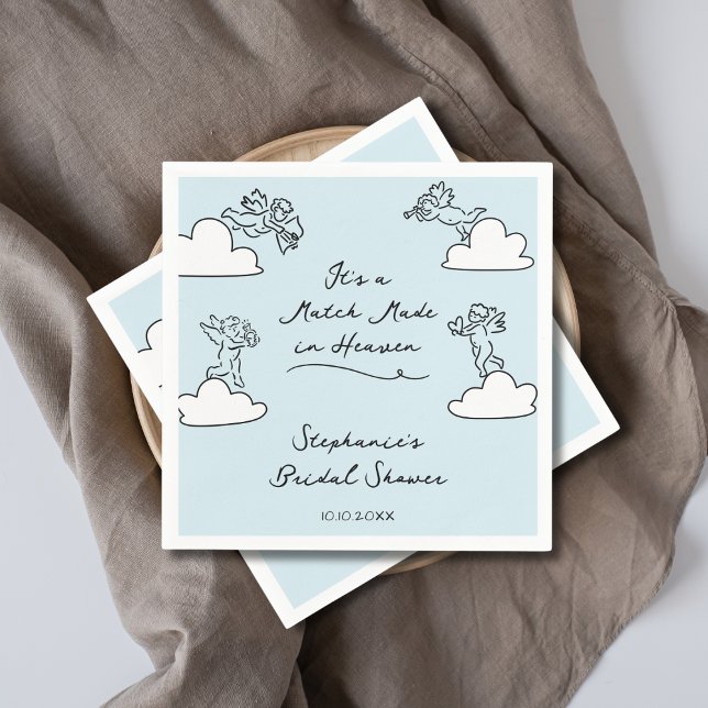 Blue Hand Drawn Match Made In Heaven Bridal Shower Serviette (Von Creator hochgeladen)