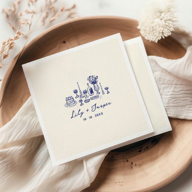 Blue Hand Drawn Wedding Serviette (Von Creator hochgeladen)