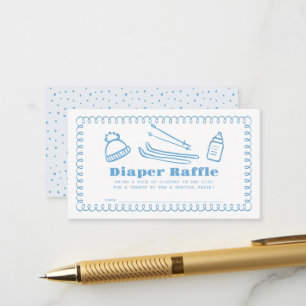 Blue Hand Gezeichnet Ski Baby Diaper Raffle Ticket Begleitkarte