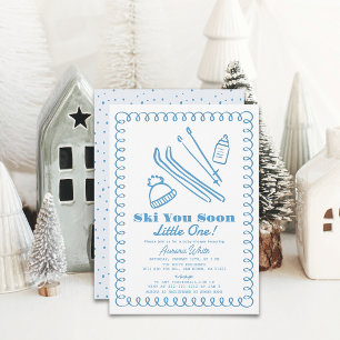 Blue Hand Gezeichnet Ski Boy Babydusche Einladung