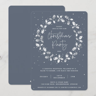 Blue Hand Printed Holly Wreath Weihnachts-Party Einladung