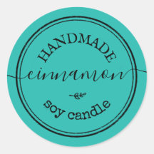 Blue Handmade Script Black Border Product Label