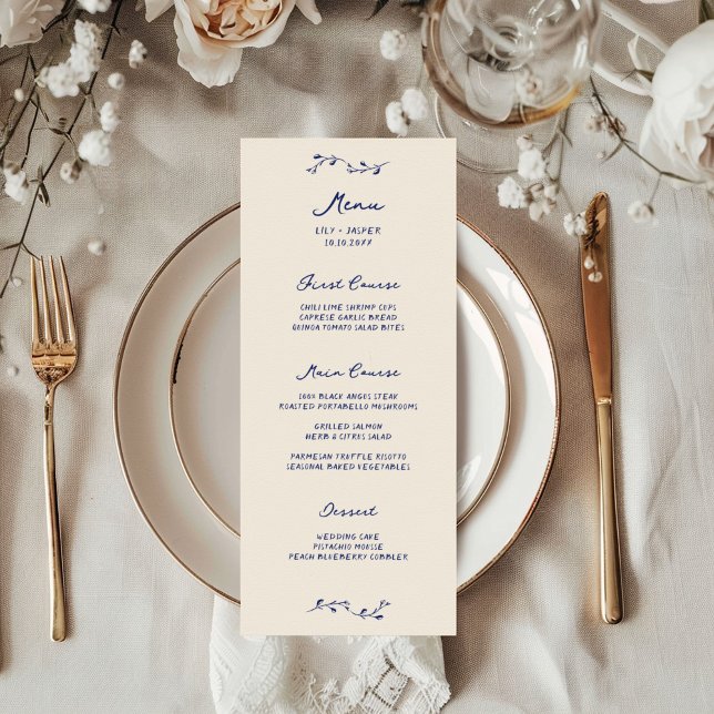 Blue Handwriting Wedding Menu Menükarte (Von Creator hochgeladen)
