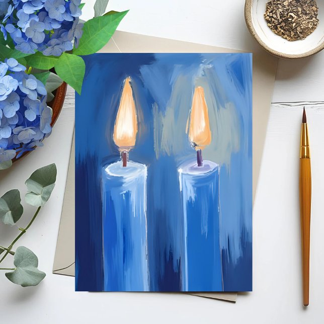 Blue Hanukkah Candles Feiertagspostkarte (Von Creator hochgeladen)