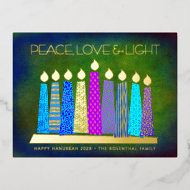 Blue Hanukkah Candles Peace Liebe Light Folien Feiertagspostkarte