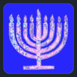 Blue Hanukkah Menorah 4Ruth Quadratischer Aufkleber<br><div class="desc">Sie werden Ihre Geschenke mit unseren Menorah-Aufklebern dekorieren Liebe!</div>