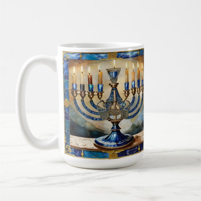 Blue Hanukkah Menorah Kaffeetasse (Links)