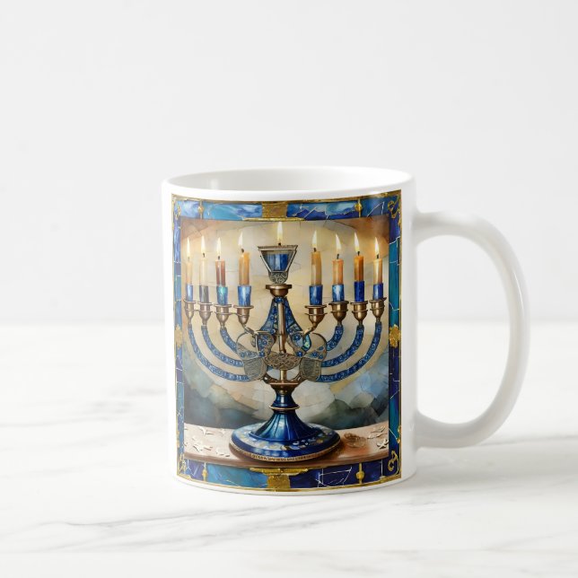 Blue Hanukkah Menorah Kaffeetasse (Rechts)