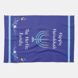Blue HANUKKAH Menorah Kundenname Geschirrtuch