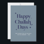 Blue Happy Challah Days Funny Hanukkah Feiertagskarte<br><div class="desc">© Gorjo Designs. Made for you via Zazzle Plattform. // Benötigen Sie Hilfe bei der Anpassung Ihres Designs? Andere Ideen got? Kontaktieren Sie mich (Zoe) direkt über den unten stehenden Kontaktknopf.</div>