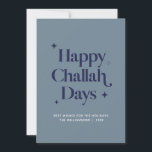 Blue Happy Challah Days Funny Hanukkah Feiertagskarte<br><div class="desc">© Gorjo Designs. Made for you via Zazzle Plattform. // Benötigen Sie Hilfe bei der Anpassung Ihres Designs? Andere Ideen got? Kontaktieren Sie mich (Zoe) direkt über den unten stehenden Kontaktknopf.</div>