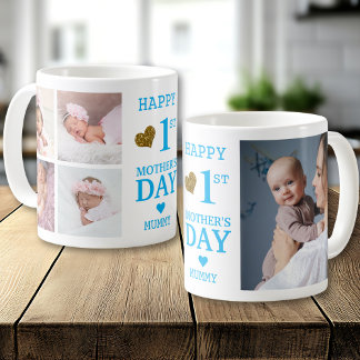 Blue Happy First Mother's Day Mummy 5 Photo Kaffeetasse