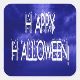 Blue Happy Halloween Text Aufkleber nachts