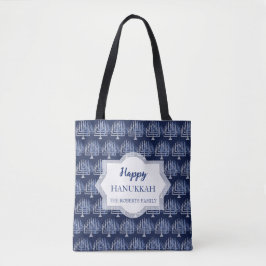 Blue Happy Hanukkah Menorah Pattern Tasche