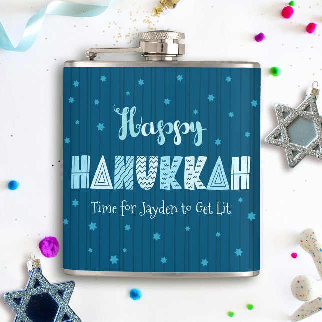 Blue Happy Hanukkah Typografie Star von David Name Flachmann (Von Creator hochgeladen)